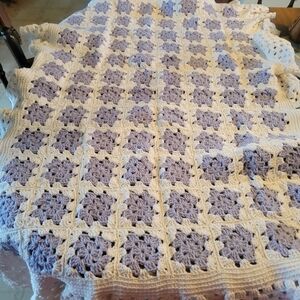 Handmade Crochet Blanket in Lilac and White